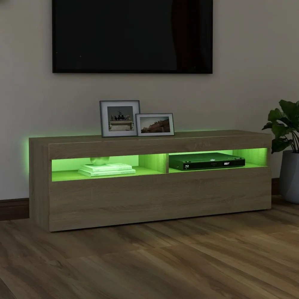 sonoma tölgy színű TV-szekrény LED-lámpákkal 120 x 35 x 40 cm