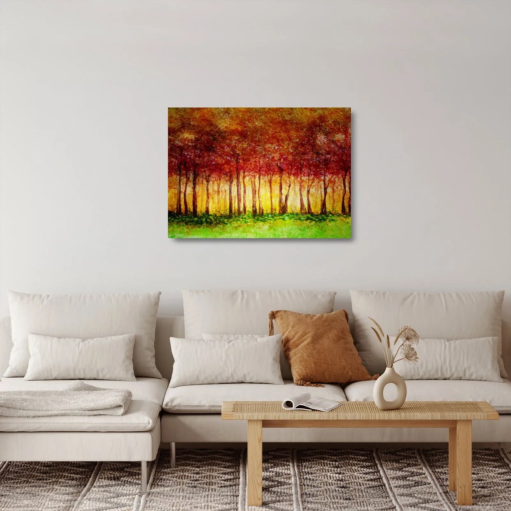 Kép - Lombhullató erdő festménye (üvegen) (70x50 cm)