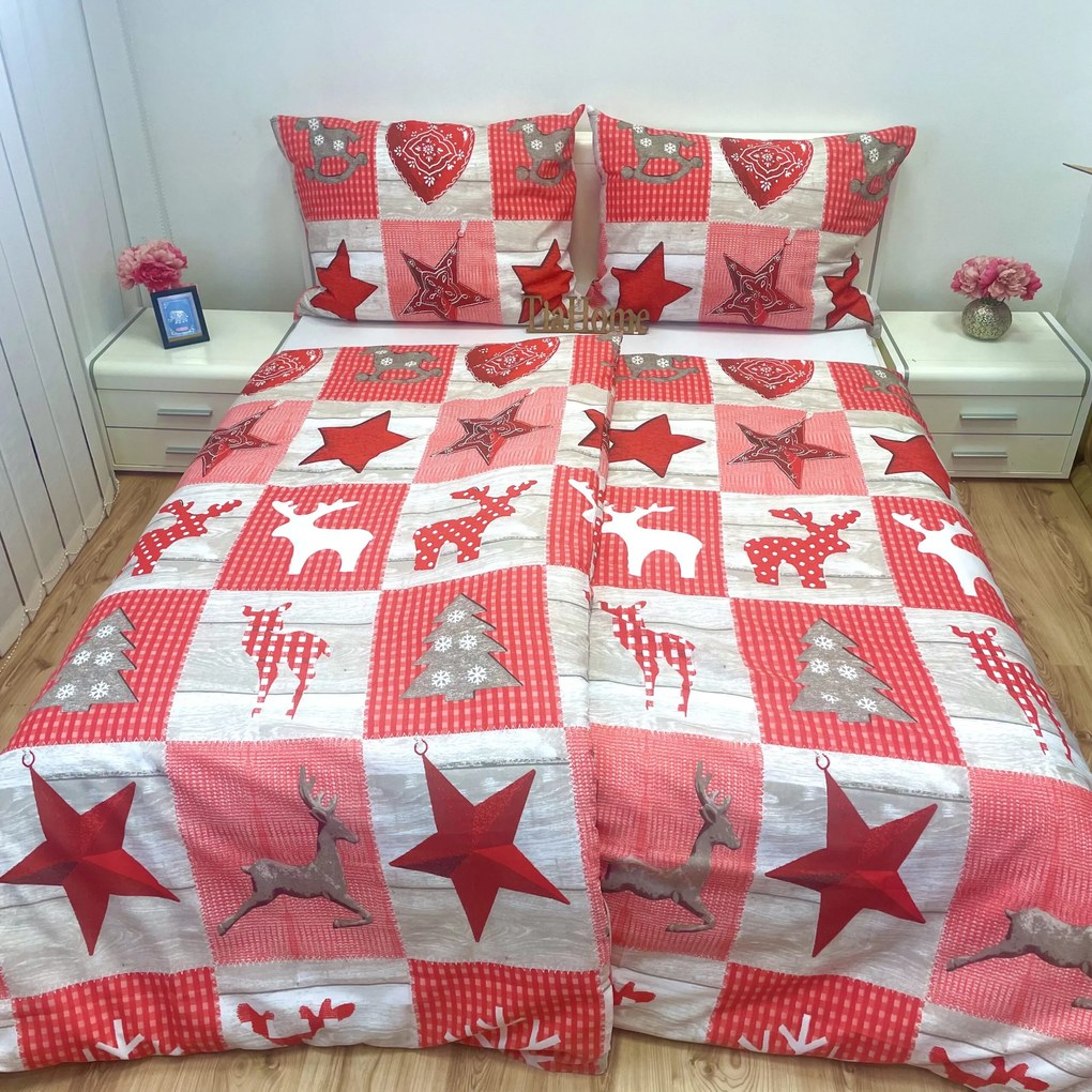 Pamut lepedők Karácsonyi Winter piros TiaHome - 1x Párna 90x70cm, 1x Paplan 140x200cm