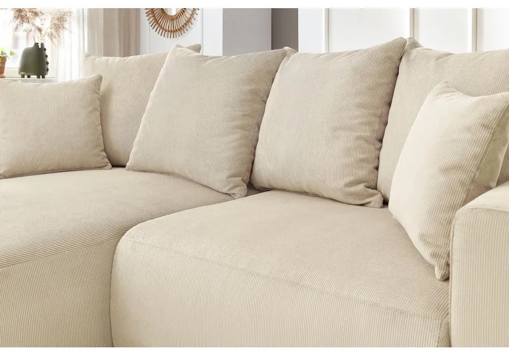 Krémszínű bársony sarokkanapé Enjoy – Bobochic Paris