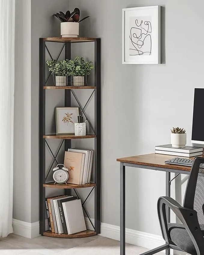 5 szintes sarokpolc 160x30x30 cm barna és fekete színben