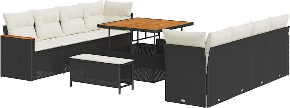 vidaXL Kerti Kanapé Szett párnával 12 pcs Fekete polirattan