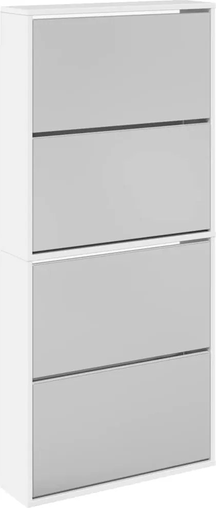 vidaXL 4 szintes magasfényű fehér cipőszekrény tükörrel 63x17x134 cm