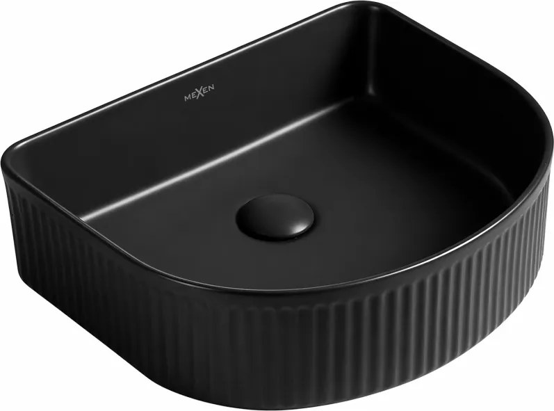 Mexen Grovo mosdókagyló pultba építhető rátét bordázott 41 x 36 cm, fekete matt - 22304285