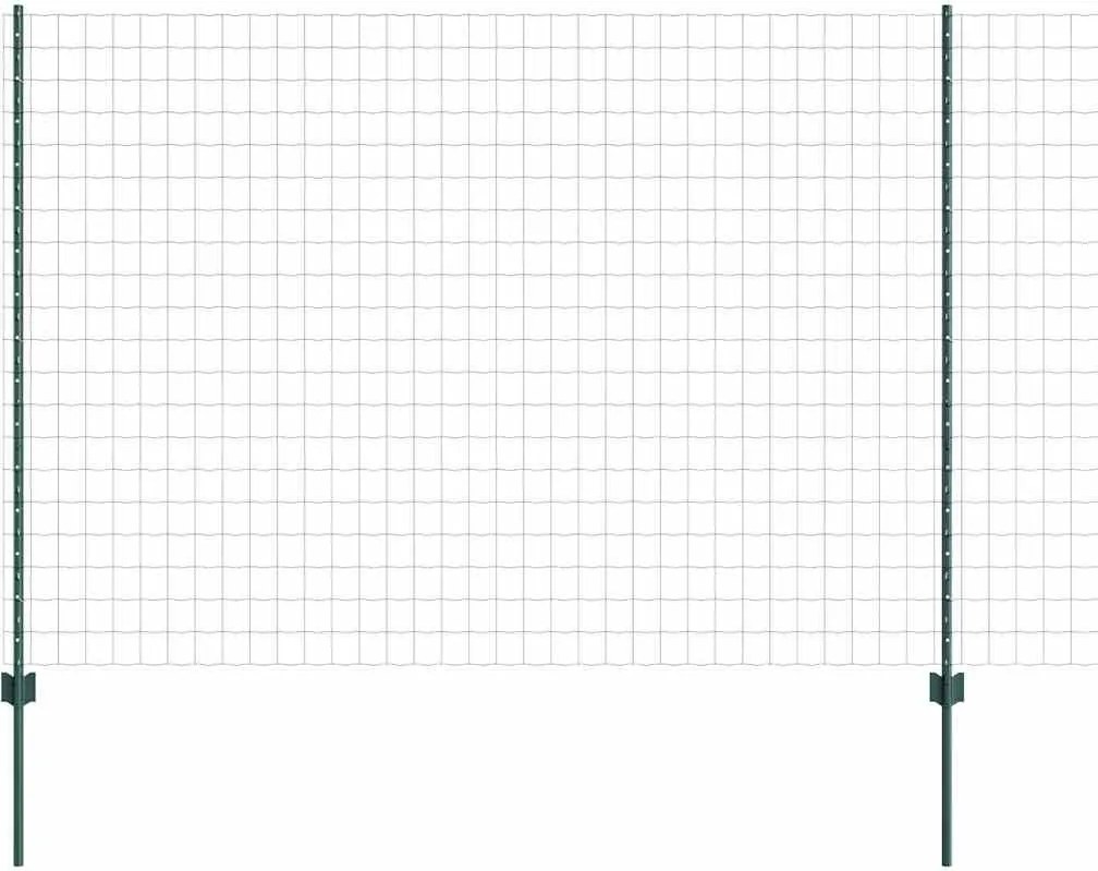 vidaXL Kerítés oszlopokkal Zöld 1,5 x 10 m Acél