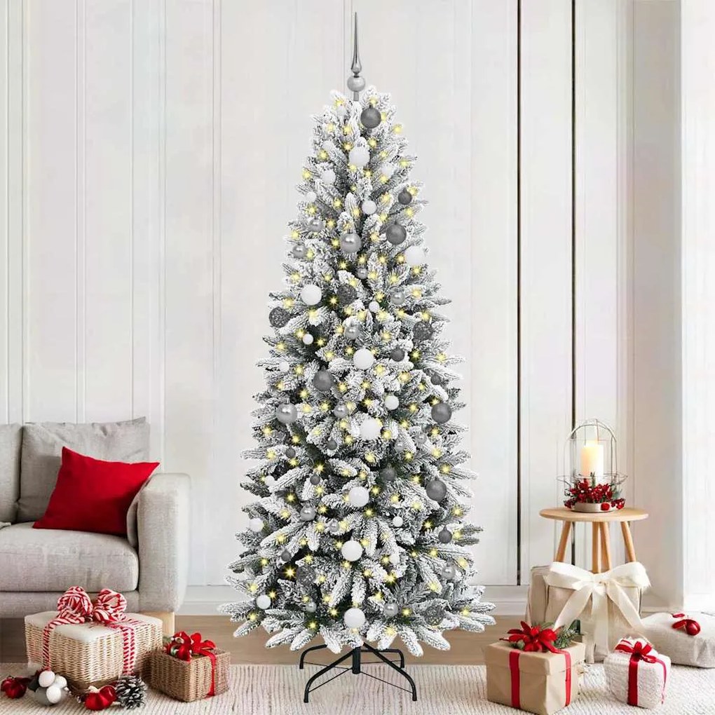 Műkarácsonyfa LED -es lámpákkal Fehér 210cm PVC