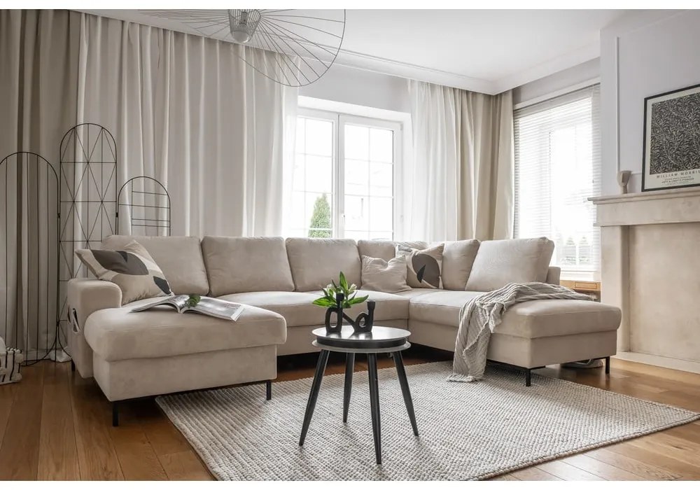 Bézs kordbársony kinyitható sarokkanapé (jobb oldali) Lofty Lilly – Miuform