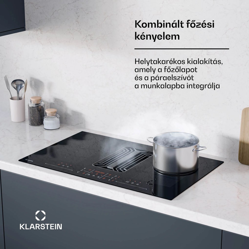 Klarstein AirJet FlexPro Down Air System, Indukciós főzőlap + páraelszívó, Flexi zóna, Booster