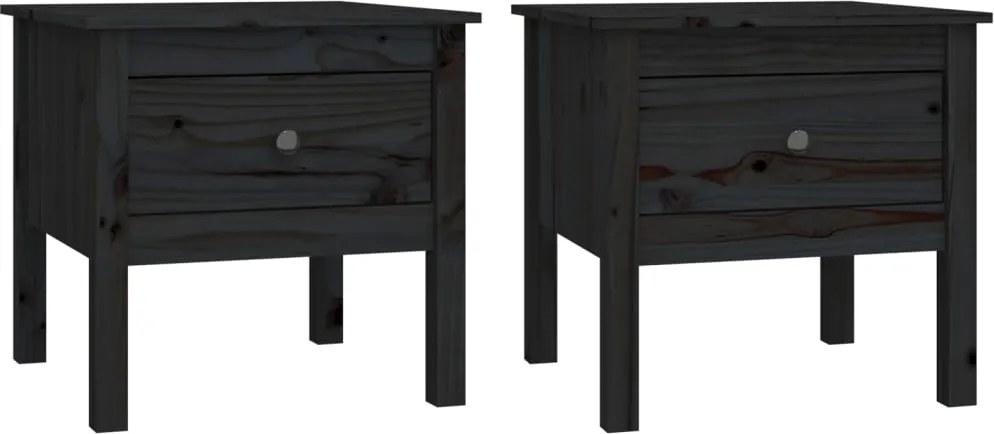 vidaXL 2 db fekete tömör fenyőfa kisasztal 50 x 50 x 49 cm