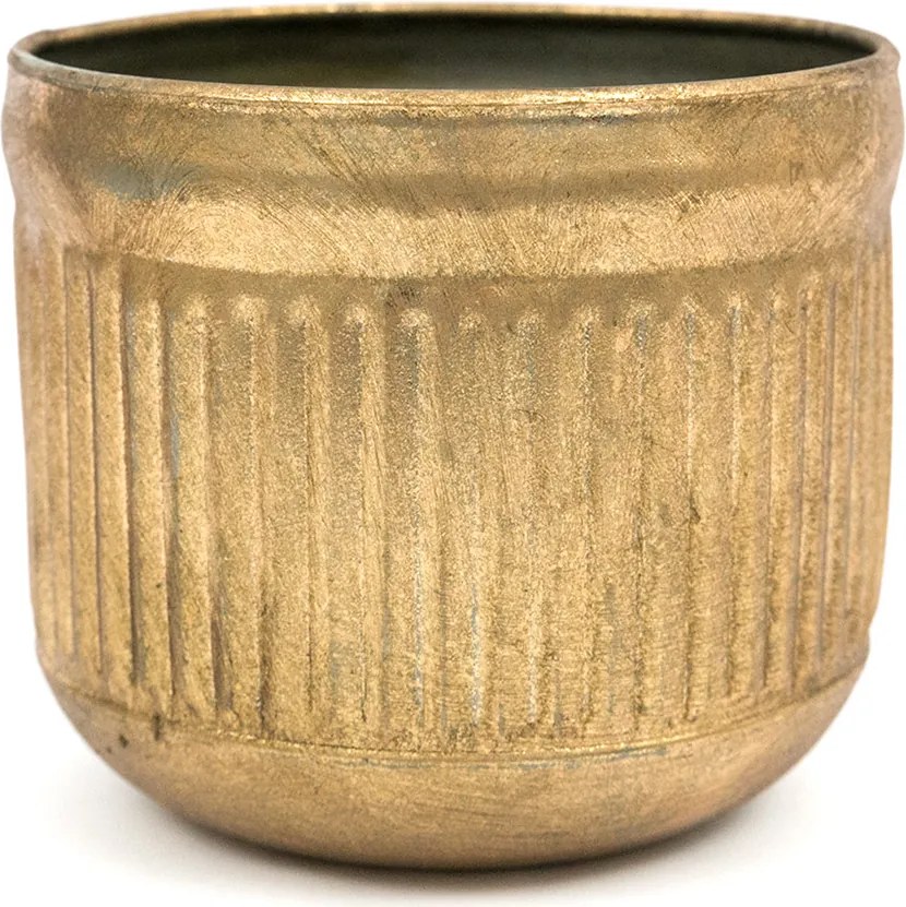 Virágtartó Fém Fedél Arany 13x15cm Bordázott Retro Antik 10