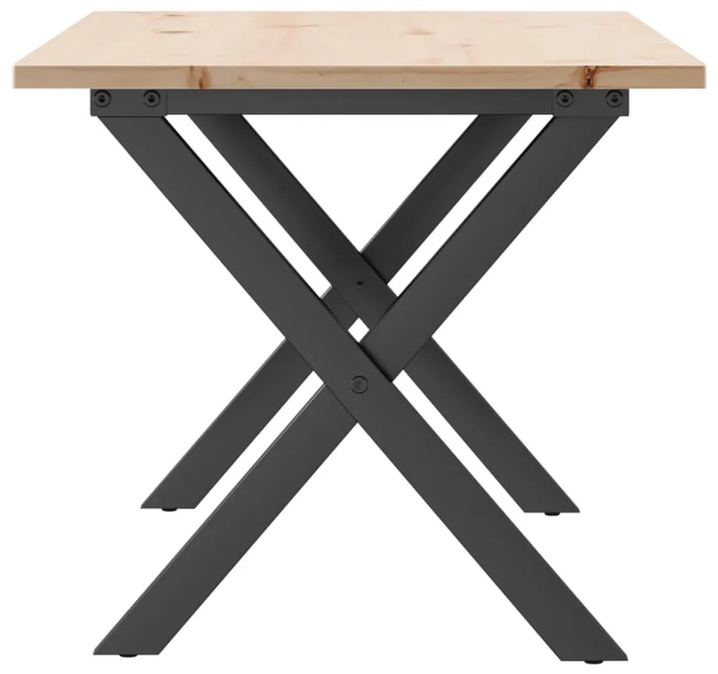 Tömör fenyőfa és acél dohányzóasztal X-vázzal 100x50x45 cm