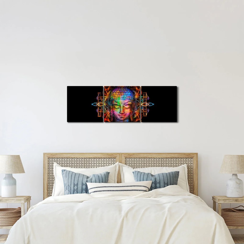 Kép - Buddha mellszobra neon színekben (órával) (90x30 cm)