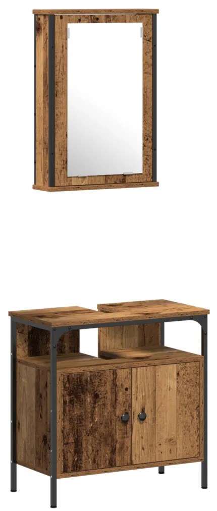 vidaXL Fürdőszoba bútor szett polcokkal ajtóval 4 pcs Régi fa Faanyag