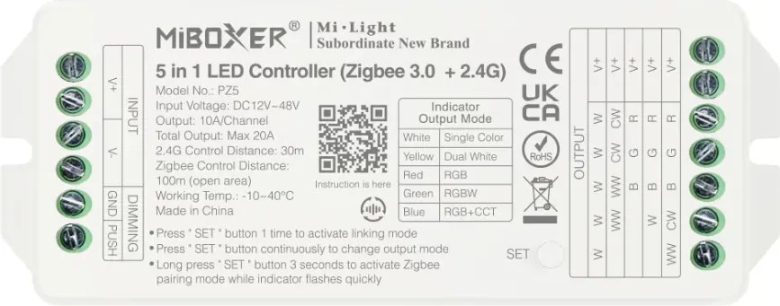 MiBoxer PZ5 Led szalag vezérlő 5in1 Zigbee 3.0 Rgbw Rgb+cct Mi-Light