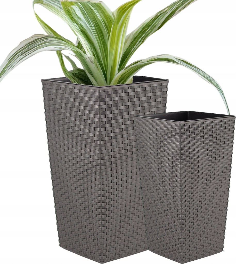 Kerti Virágtartó Betéttel 24X47CM Közepes Virágtartó Grafit Szürke Rattan