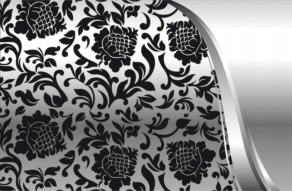 Fotótapéta Fekete virágok ezüst színátmenetes modern stílus 350x250 +ragasztó