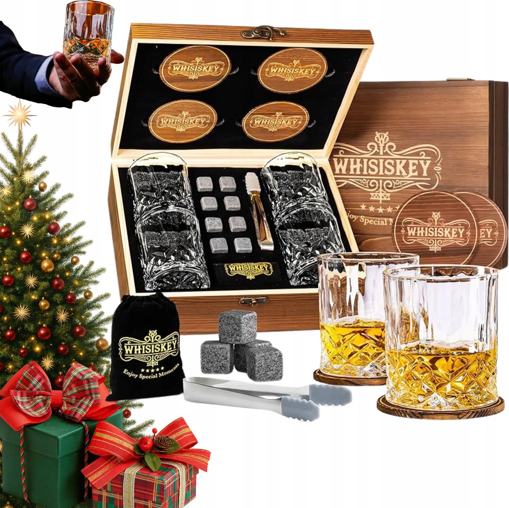 18in1 Whisky Szett Poharak Kövek Ajándék Doboz Ajándék Alátét