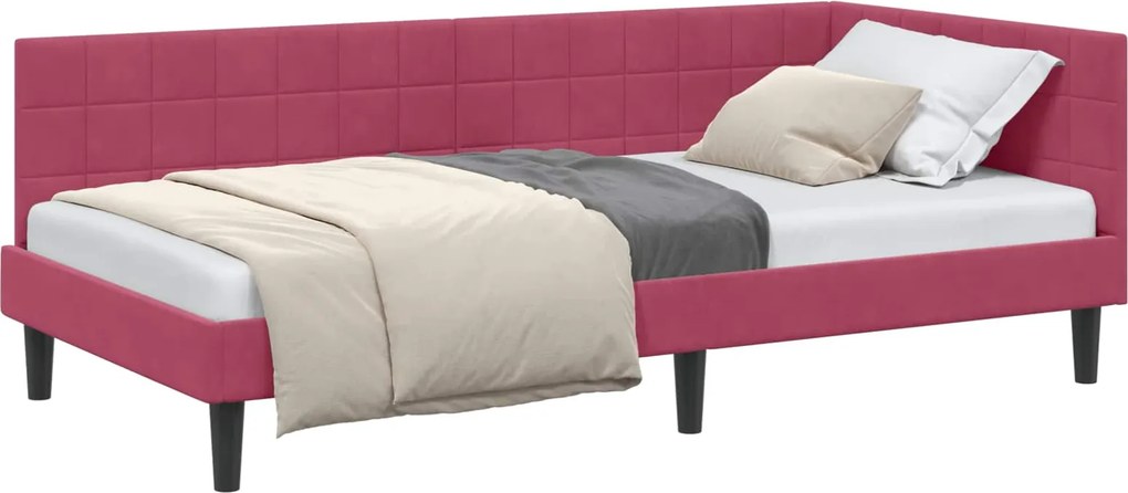 vidaXL Sarokágy keret fejtámlával Bordó 90 cm x 190 cm Bársony