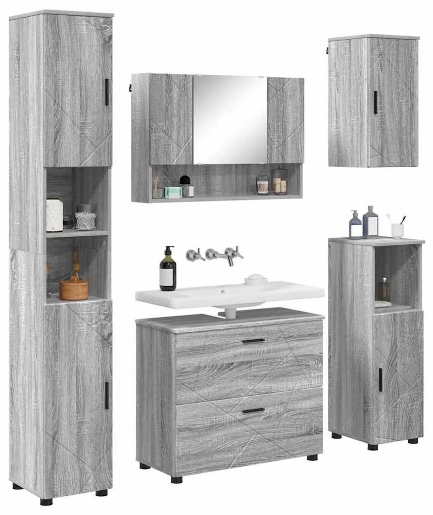 Fürdőszoba bútor szett 5 pcs Szürke sonoma 30 x 35 x 192 cm