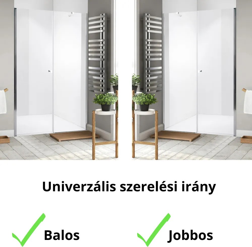 Stuxi Bari Fix 200 cm (100+100) széles nyíló zuhanyajtó fix fallal, 6 mm vízlepergető üveggel, króm profillal, 195 cm magas