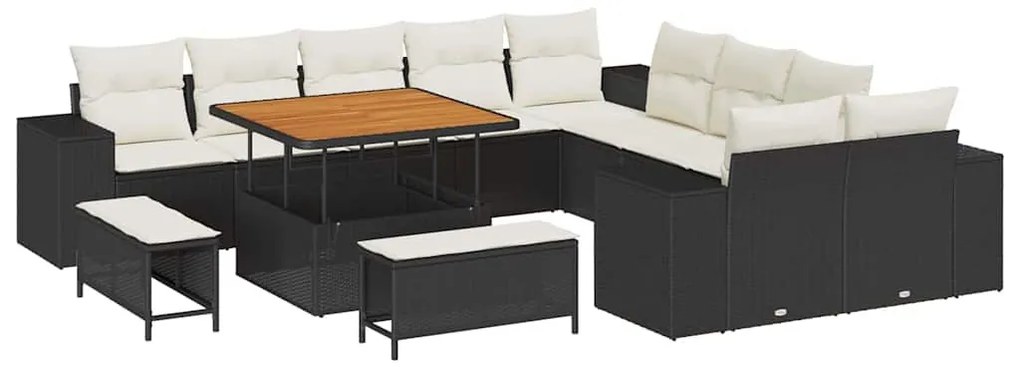 Kerti Kanapé Szett 13 pcs Fekete és Krém 100 x 100 x 71 cm