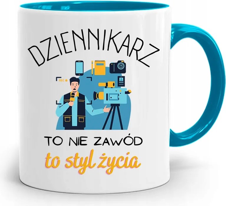 Kék Bögre Ajándék Riporter Újságírónak, fényképes nyomattal