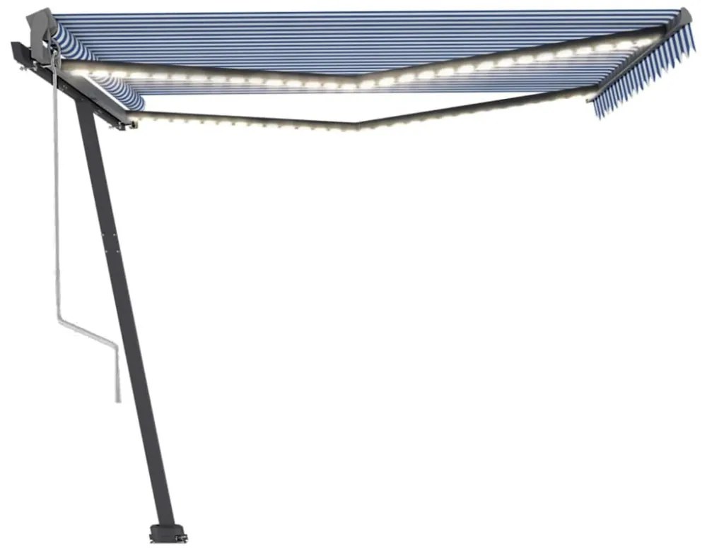 kék/fehér automata szélérzékelős és LED-es napellenző 400x300cm