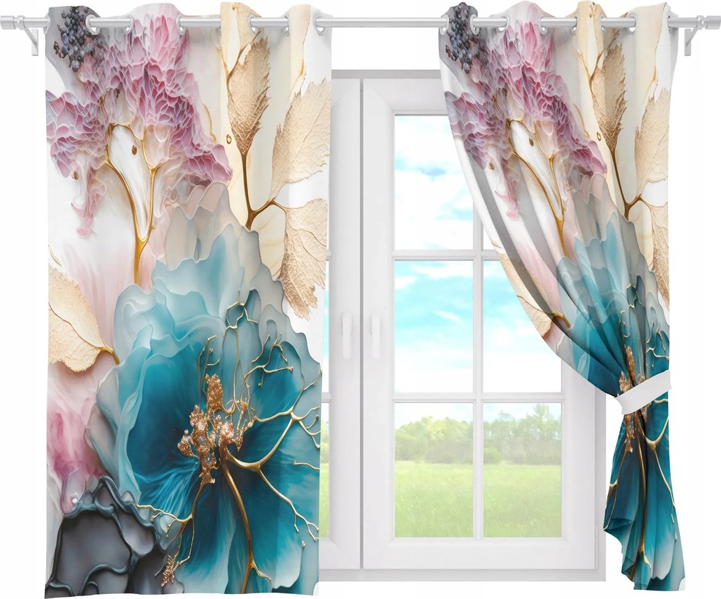 Függöny Kész Átvezetők Rövid 140x160 Átvezető Függöny Virágok 138