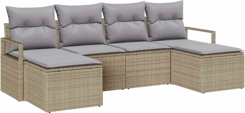 vidaXL Kanapé Szett párnával 6 pcs Beige és Világosszürke polirattan