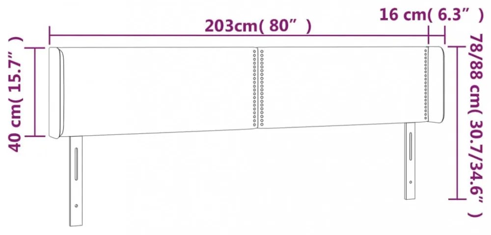 sötétzöld bársony LED-es fejtámla 203 x 16 x 78/88 cm