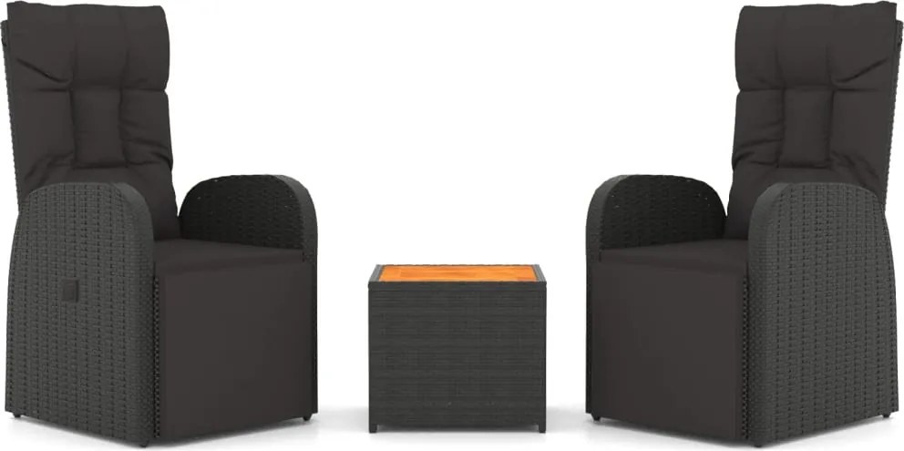 vidaXL 3 részes fekete polirattan/tömör akácfa kerti társalgógarnitúra