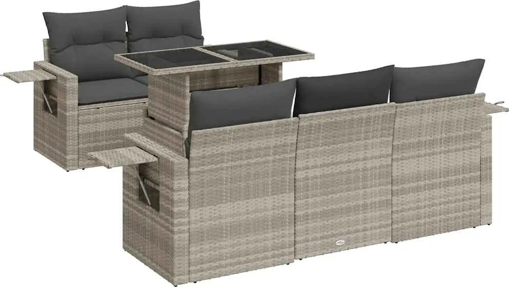 vidaXL 6 részes világosszürke polyrattan kerti ülőgarnitúra párnákkal