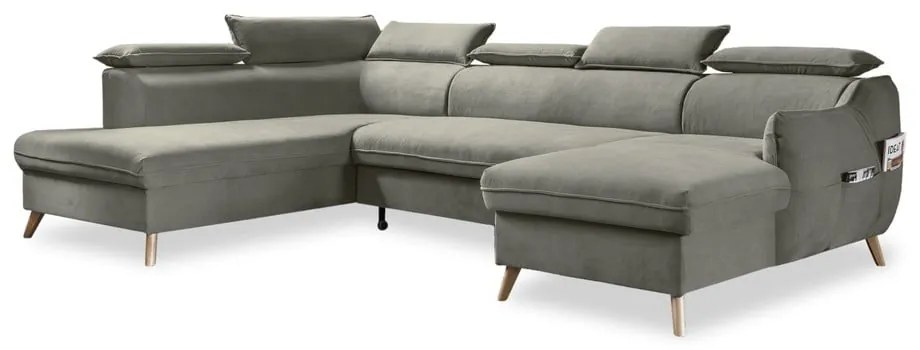 Világosszürke bársony kinyitható sarokkanapé (bal oldali-"U" alakú) Sweet Harmony – Miuform