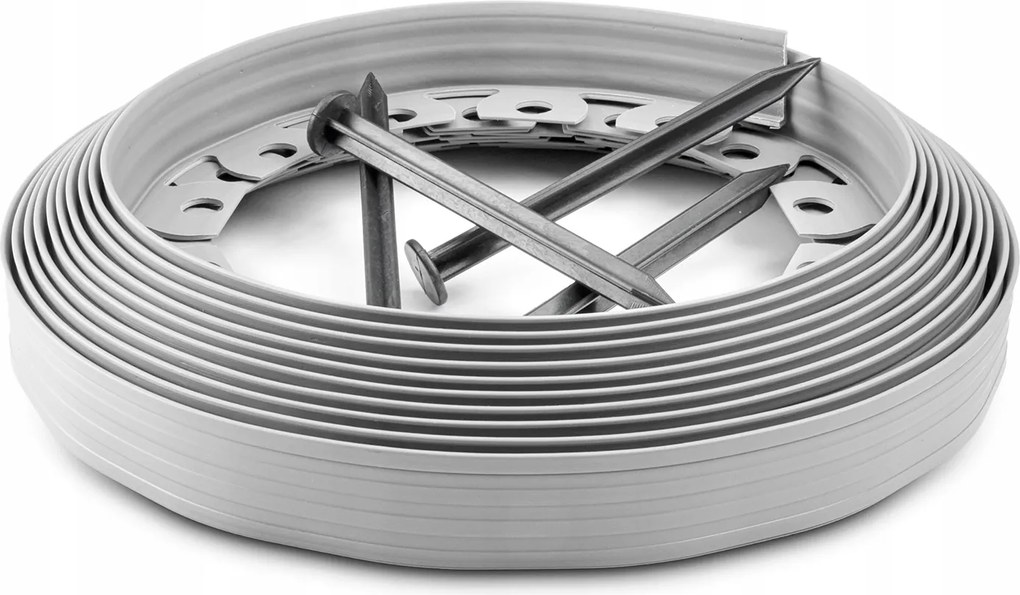 Gyepszegély Kerti műanyag rugalmas szürke 40mm 10m +Horgonyok