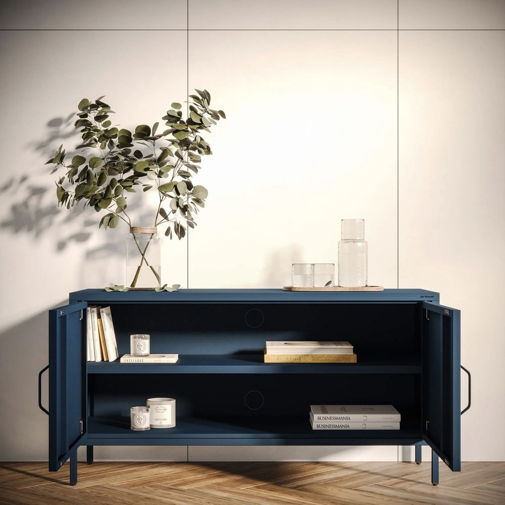 Fém TV-szekrény lábakkal, sötétkék, 1150x595x400 mm: ROSA Modern