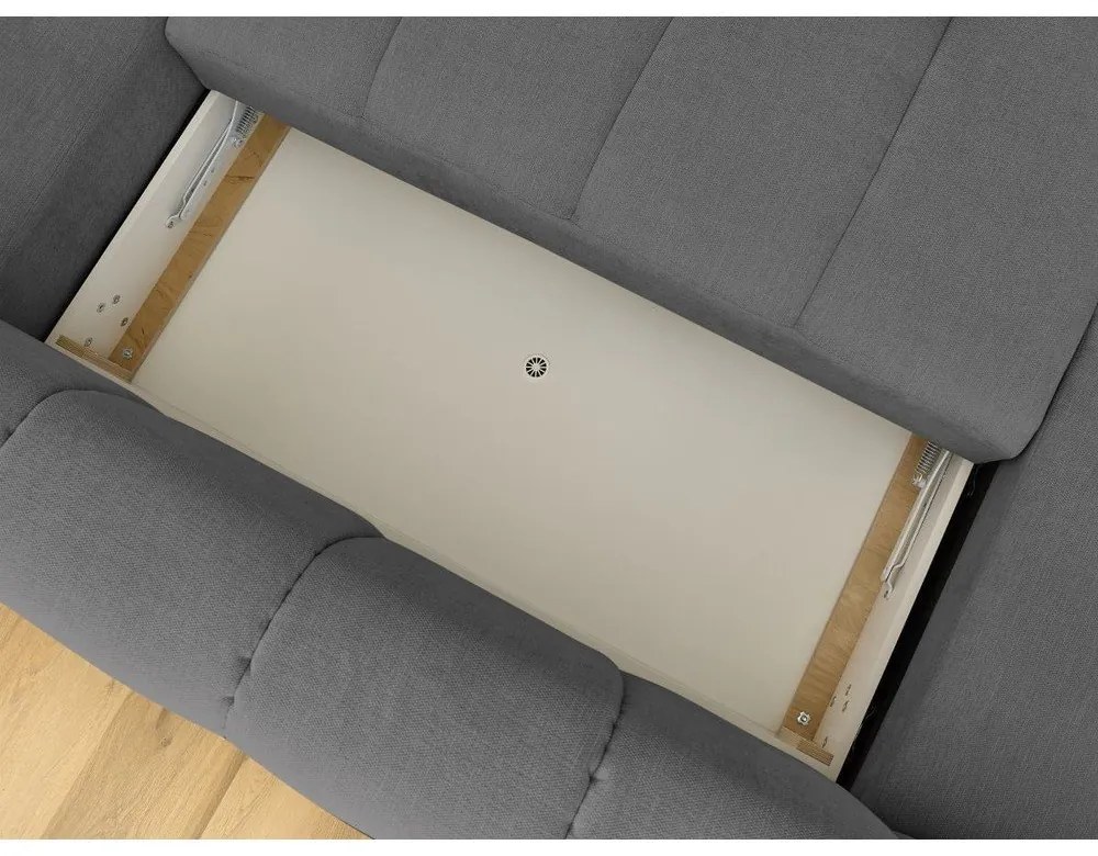 Sötétszürke kinyitható-tárolóhelyes sarokkanapé (jobb oldali-U alakú) Fuji – Bobochic Paris