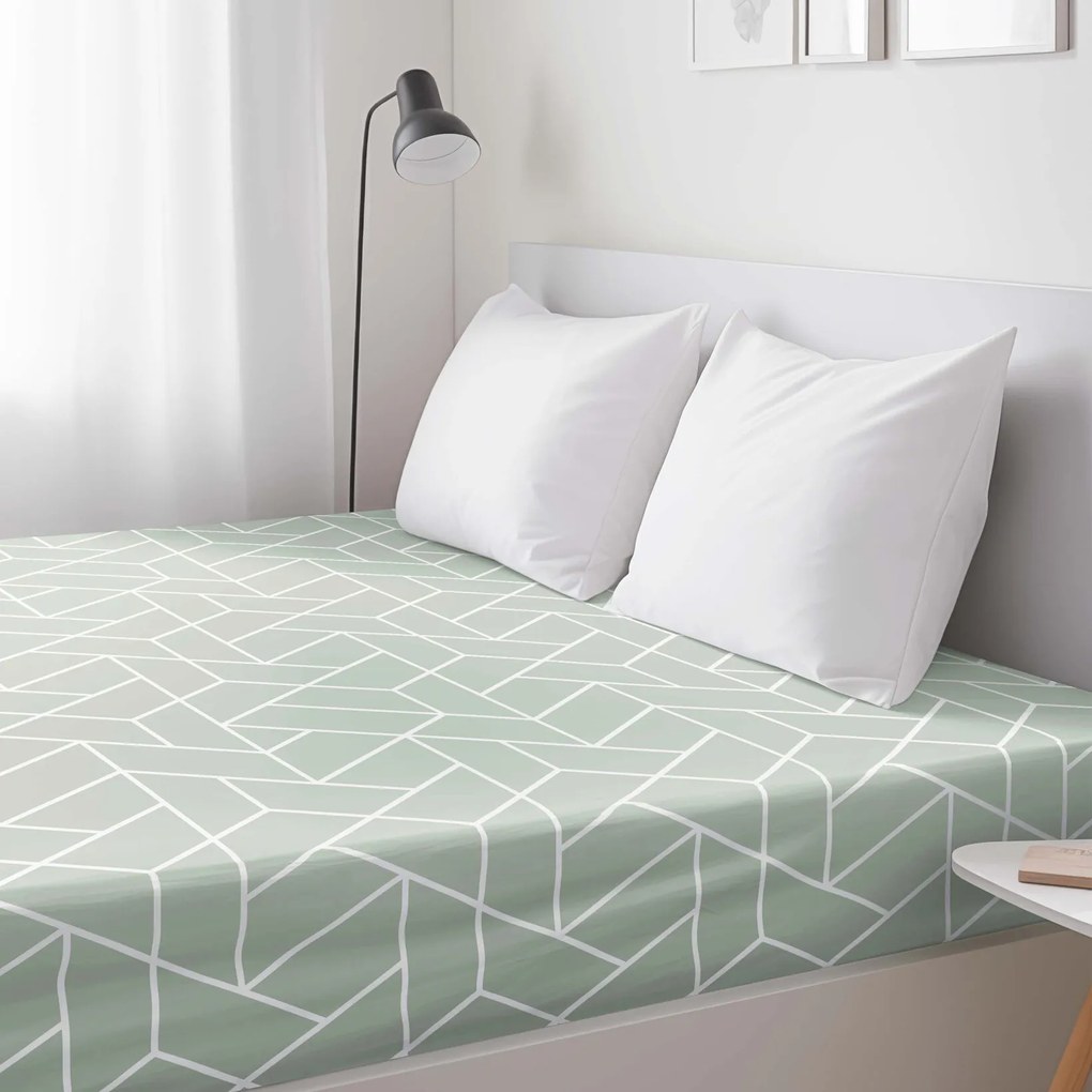 Goldea pamut körgumis lepedő - mozaik minta, zsálya alapon 80 x 200 cm