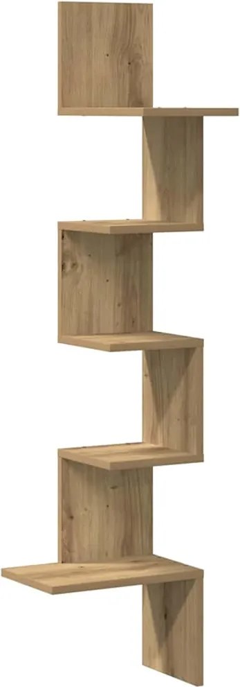 vidaXL kézműves tölgy színű szerelt fa fali sarokpolc 32x32x127,5 cm