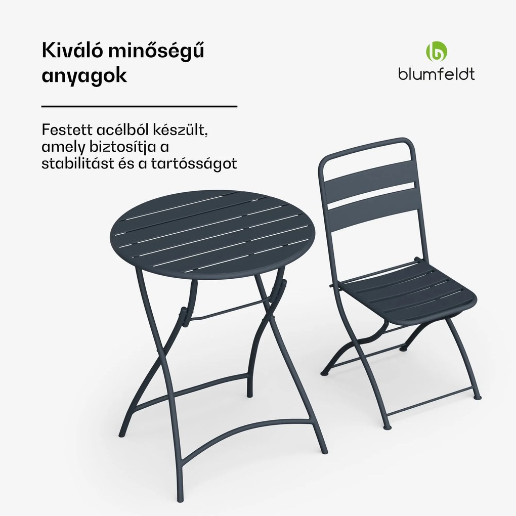 Blumfeldt RetroChic kerti szett, 1 asztal + 2 szék, 60 cm, összecsukható, bevonva, időjárásálló