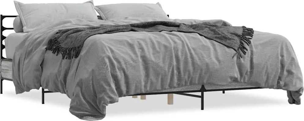vidaXL szürke sonoma szerelt fa és fém ágykeret 180 x 200 cm