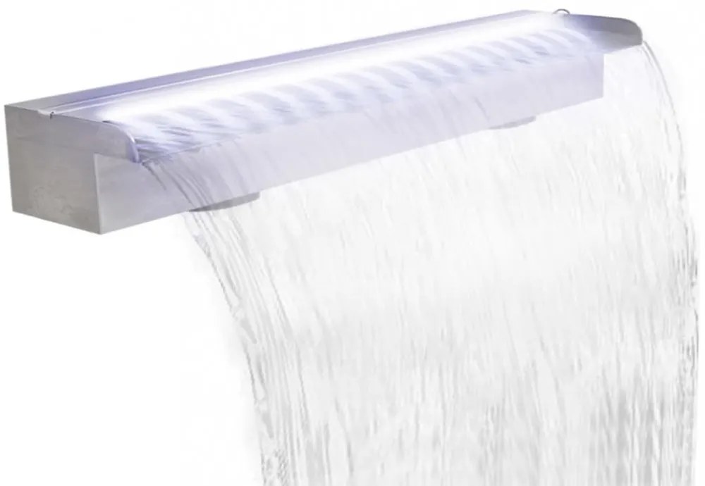 Négyszögletes rozsdamentes acél medence szökőkút LED fényekkel 90 cm