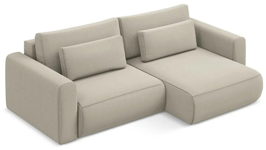 Bézs bársony kinyitható-tárolóhelyes sarokkanapé (jobb oldali-heverő résszel) Kapua – Makamii