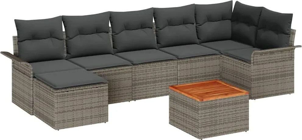 vidaXL Kerti Kanapé Szett tárolóval 8 pcs Szürke polirattan
