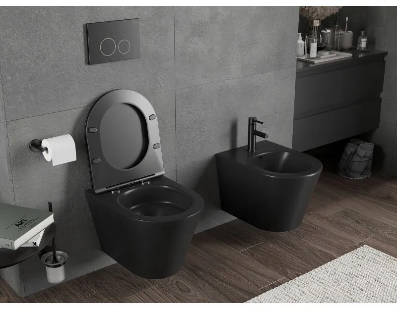 Mexen Rico, fali WC csésze 490x360x370 mm, Perem nélküli Tornado, matt fekete, 3372XX85T