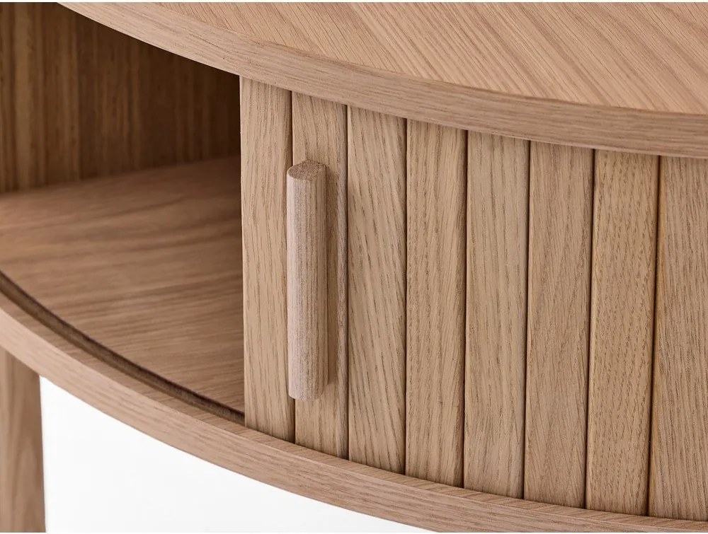 Világos natúr színű kerek dohányzóasztal tölgyfa dekorral ø 85 cm Meta – Unique Furniture