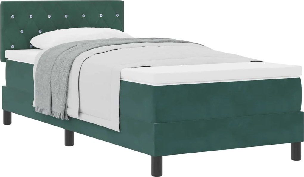 vidaXL Boxrugós ágy matracmal Sötétzöld 90 x 190 cm Bársony