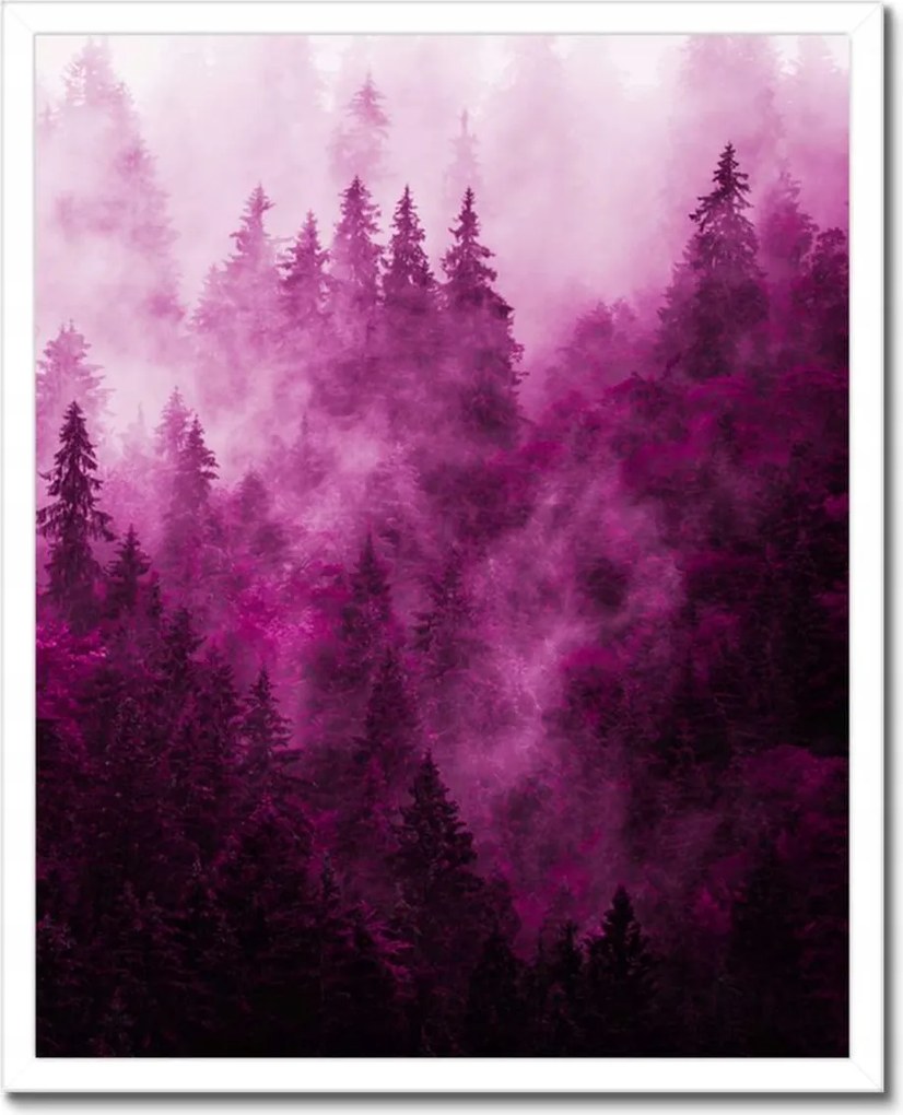 Poszter fehér keretben 40x50 Tájkép Rózsa Hegyek Köd