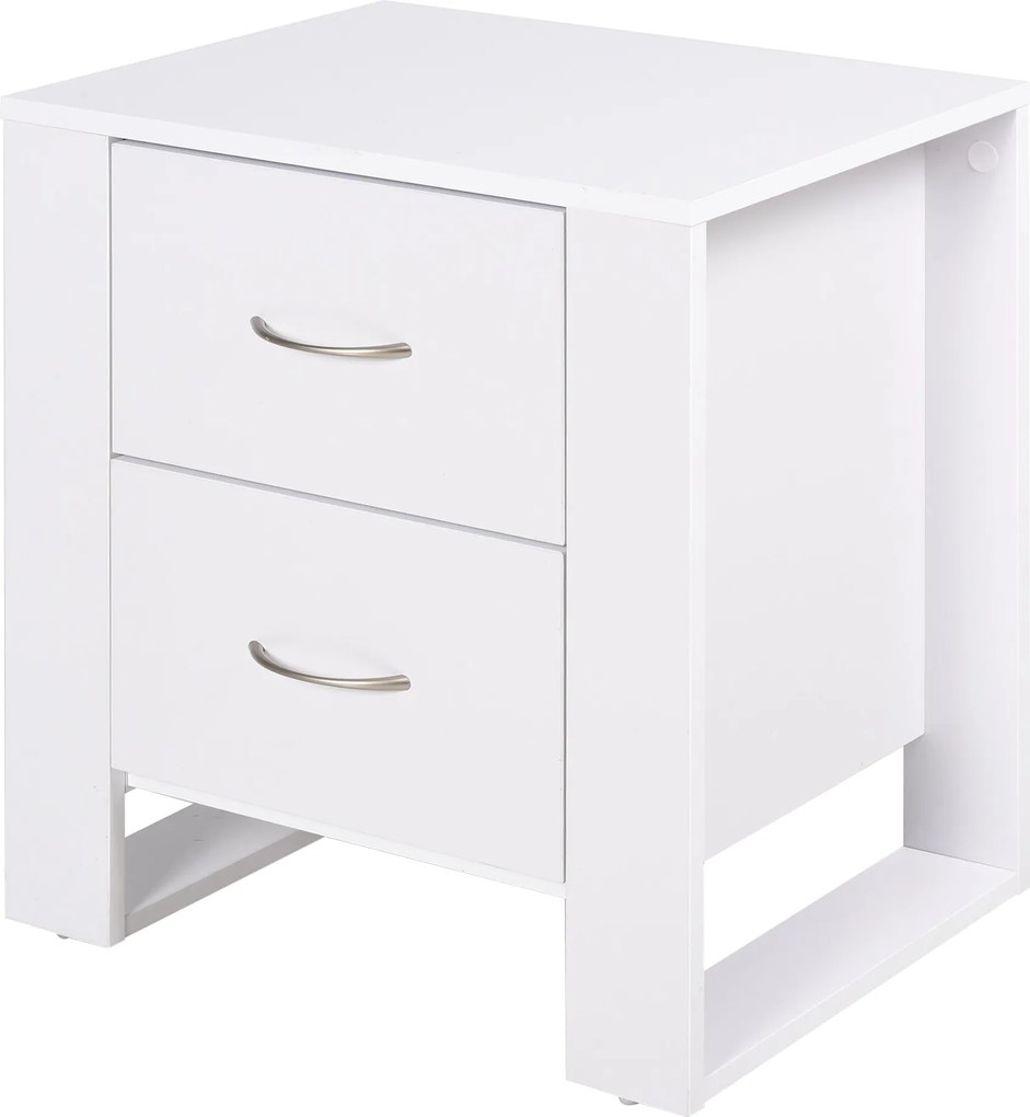 HOMCOM éjjeli szekrény 2 fiókkal, lábakkal és megemelt alappal, modern stílusban, 48x39x54 cm Fehér | Aosom