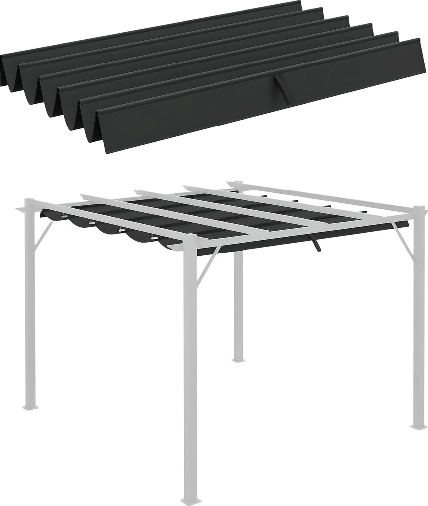 Outsunny 3 x 3 m Pergola Csere Napernyő, Vízhatlan Behúzható Hullámos Tető Esőelvezető Lyukakkal, Télálló Árnyékoló Kerthez és Teraszra, Sötétszürke |