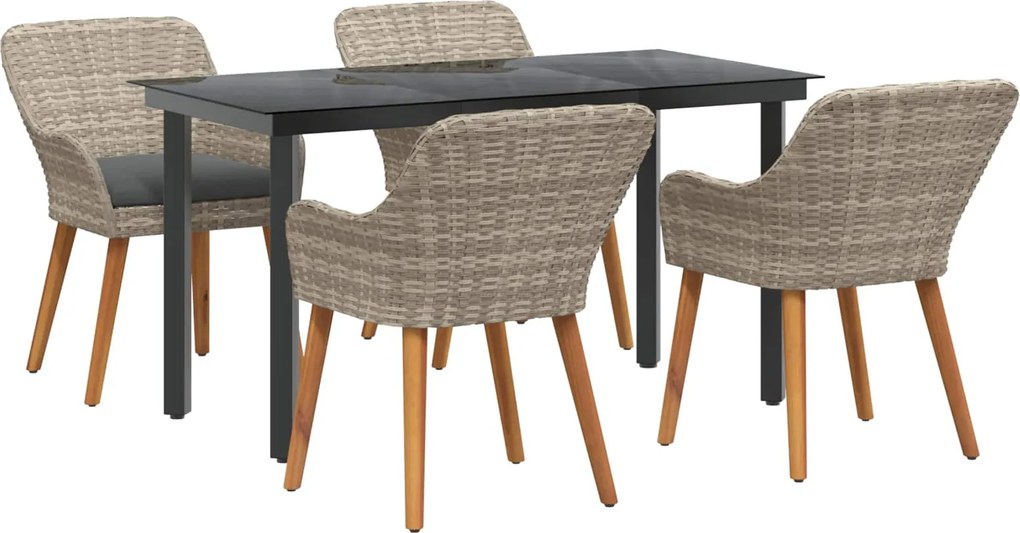 vidaXL Kert étkező szett párnával 5 pcs Világosszürke polirattan